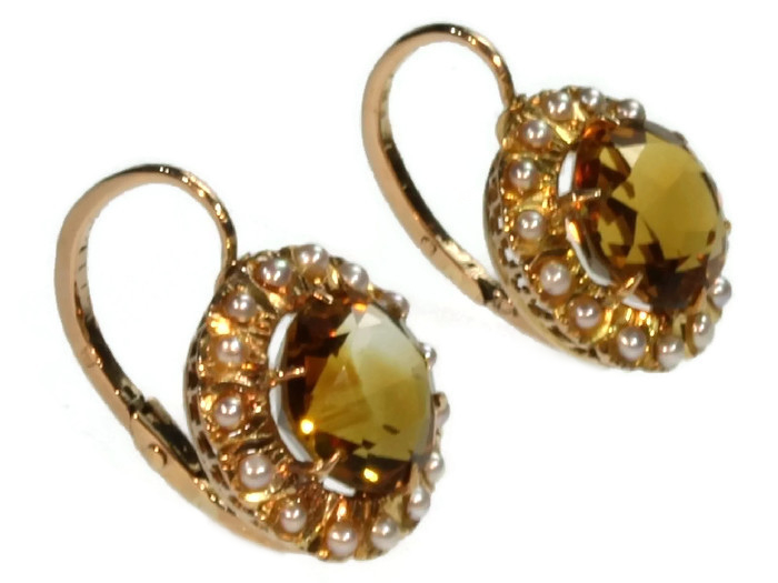 Portuguese vintage earrings with citrine and seed pearls